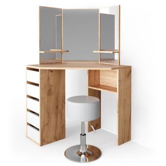 Vicco Tocador de esquina Arielle, Roble dorado, 110 cm con taburete, Vicco