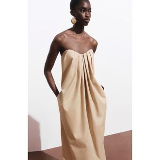 Mango Strapless Pleat Front Dress in Medium Brown at Nordstrom Rack, Size 2