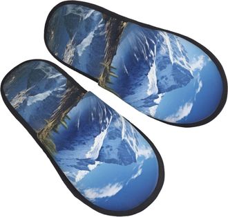 Generic Camping Slippers Snowy Mountains Portable Plush Slippers Warm House Shoes For Spa Winter Holiday L