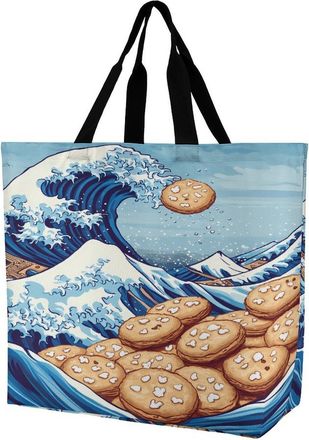 Generic The Great Wave Off Cookiees Reusable Shopping Bags Large Capacity Grocery Bag Heavy Duty Tote for Women 40x40x16cm