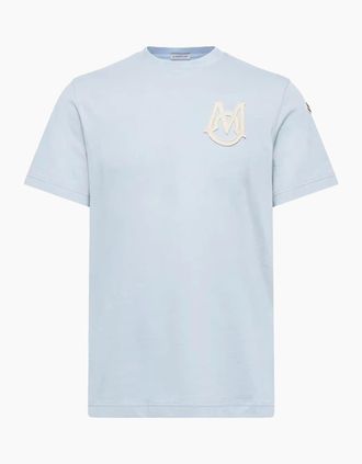 Moncler Mens Branded Cotton T Shirt Blue - Size: 36