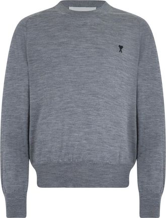 Ami Grey Solid Crew Neck Sweater