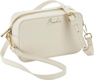Generic Personalised Script Name Vegan Faux Leather Cross Body Bag With Detachable Strap - Custom Monogram Gifts For Her (Cream)
