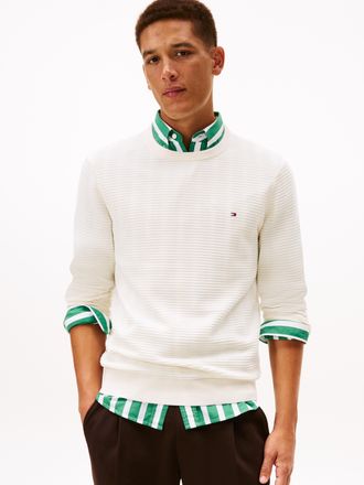 Tommy Hilfiger Rundhalspullover TOMMY HILFIGER SEASONAL STRUCTURE, Herren, Gr. XXL, ivory petal, Strick, Obermaterial: 100% Baumwolle, regular fit, Rundhals, Pullove