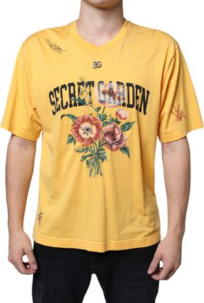 Dolce & Gabbana Yellow Secret Graden Floral Cotton Crew Neck Mens T-shirt