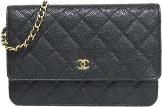 Chanel Black Bordeaux Grained Calfskin Chain/Shoulder Wallet (Pre-Owned)