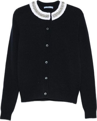 Prada Crystal-embellished Ruffled-collar Cardigan