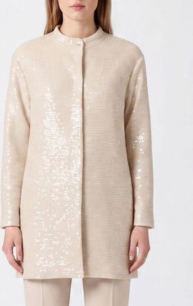 Herno Cappotto corto in georgette con ricamo di paillettes e collo coreano