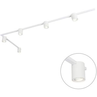 QAZQA Moderno Sistema de riel moderno blanco con 5 focos monofásicos - Rondoo Up Acero /Aluminio Alargada Adecuado para led Max. 5 x 10 Watt - Qazqa