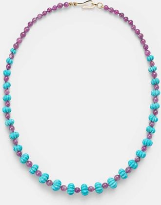 Ileana Makri Beaded necklace with turquoises and rubies