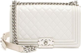 Chanel White Iridescent Calfskin Old Medium Boy Bag (Authentic Pre-Loved)