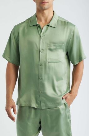 Lunya Washable Silk Button-Up Short Pajamas in Garden Moss at Nordstrom, Size Xx-Large