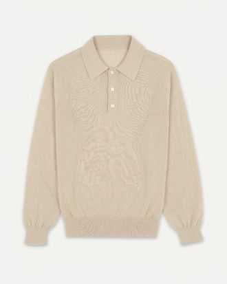 Fortela Bennet Long Sleeve Cotton Polo in Ecru at Nordstrom, Size X-Large Eu