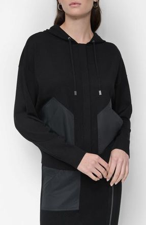 DKNY Mixed Media Hoodie in Black at Nordstrom, Size Xx-Small