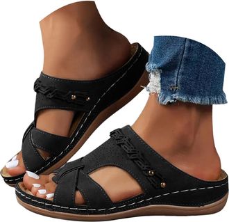 Generic Ladies Sandals Wide Fit Sandals for Women Orthopedic Sandal Women Summer Outdoor Anti-Slip Platform Beach Shoes Ladies Wedge Slides Wide Open Toe Ankl