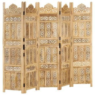 vidaXL Biombo 5 Paneles Tallado A Mano Madera Maciza Mango 200x165 Cm Vidaxl