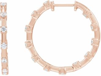 Diamond2Deal 1ct Lab-Grown Diamond Inside-Outside Hoop Earrings Clarity SI, Color G-H, 14k Gold