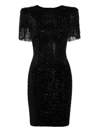 Jenny Packham Swish sequin-embellished beaded mini dress - women - Nylon/Sequin - 10 - Black