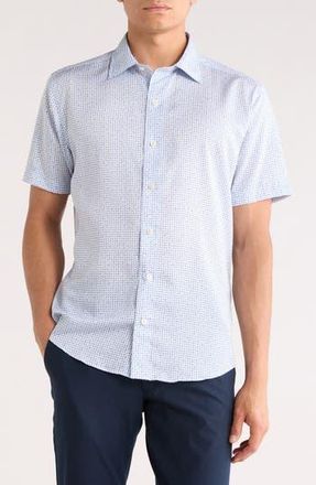 David Donahue Neat Print Short Sleeve Shirt in White/Blue at Nordstrom Rack, Size Xx-Large