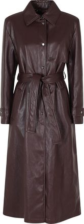 Herno Bordeaux Faux Leather Pointed Collar Viscose Trench Coat