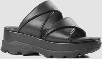 All Black Womens Double Collar Slide Sandals In Black