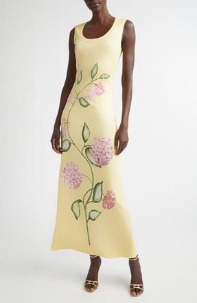 Oscar De La Renta Porcelain Flower Jersey Maxi Dress in Pink/Butter at Nordstrom, Size 12