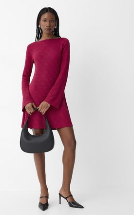 Icone Womens 3D textured bell-sleeve boat-neck dress