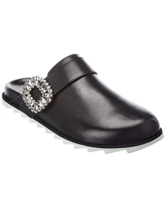 Roger Vivier Slidy Viv Strass Buckle Leather Mule