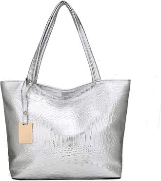 Generic Stylish Spacious Womens Everyday Carryall Tote Handbag for Work Commute and Travel (Silver, One Size)