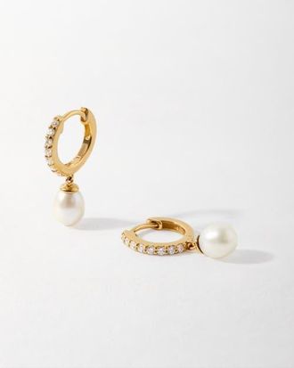 Edge of Ember Pearl Pave Diamond Huggie Earrings at Nordstrom