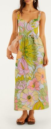 Farm Rio Spring Affair Floral Print Linen Maxi Dress in Green Multi at Nordstrom, Size Xx-Small