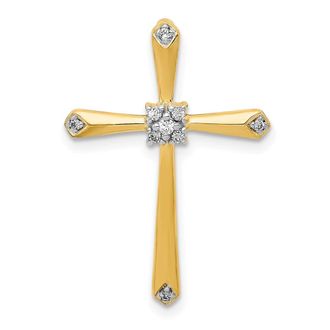 Diamond2Deal 14k Yellow Gold and White Rhodium 1/20 carat Diamond Cross Chain Slide