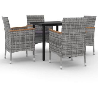 vidaXL Vidaxl - Set Comedor De Jard&iacute;n 5 Pzas Y Cojines Rat&aacute;n Sint&eacute;tico Y Vidrio