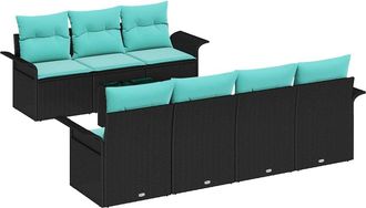 vidaXL Conjunto De Sof&aacute; De Jard&iacute;n 8 Uds. Negro Y Turquesa Vidaxl