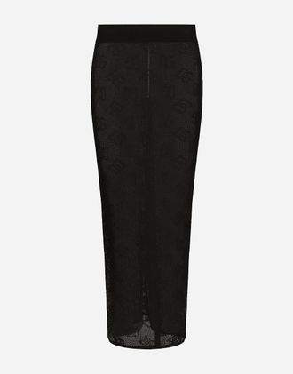 Dolce & Gabbana Mesh-stitch Pencil Skirt With Jacquard Dg Logo - Woman Skirts Black 36