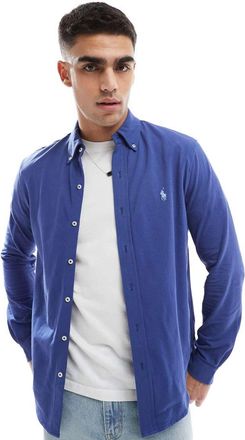 Polo Ralph Lauren Camicia blu medio in piqué con logo