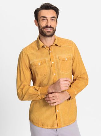 Marco Donati Langarmhemd MARCO DONATI, Herren, Gr. 39/40, Normalgr&ouml;ssen, gelb (ocker), 100% Baumwolle, unifarben, k&ouml;rpernah, Hemden Langarmhemd