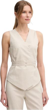 Sandro Ferrone Gilet met strikceintuur - Dames - Gillet - Beige - M - Leer - Kostuums