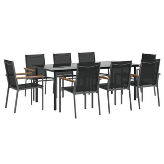 Berkfield Home Beautiful 9 Piece Garden Dining Set Black Textilene & Steel