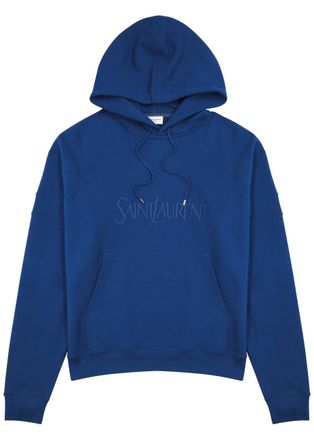 Saint Laurent Logo-embroidered Hooded Cotton Sweatshirt - Blue - L