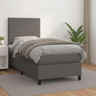 vidaXL Vidaxl - Cama Box Spring Con Colch&oacute;n Cuero Sint&eacute;tico Gris 90x190 Cm