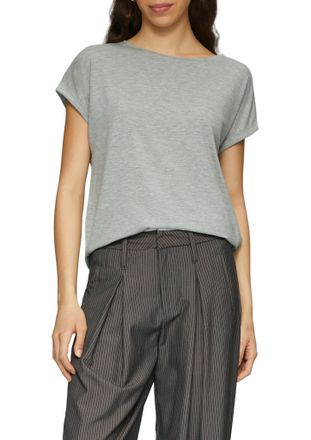 QS by s.Oliver Kurzarmshirt QS, Damen, Gr. XXL (44), grau (light grau), Jersey, Obermaterial: 95% Lyocell, 5% Elasthan, unifarben, loose fit h&uuml;ftlang, Rundhals, ange