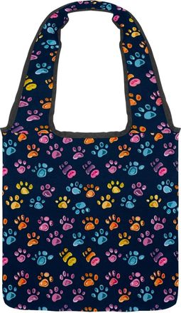 Generic Cartoon Paw Prints Reversible Canvas Shoulder Tote - Double-Sided Print, 12oz Cotton, 27cm Drop, Fold-Flat Bag for Travel, Shopping, Street Outings