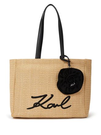 Karl Lagerfeld Signature shopper met bloemapplicatie - Beige