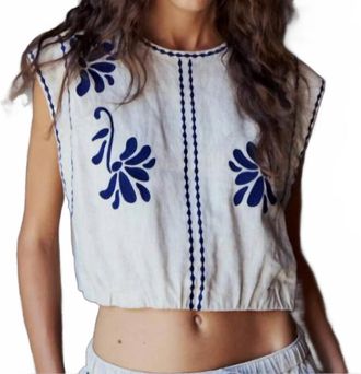 M&eacute;lissa Nepton Reine Sleeveless Embroidered Top In Lt Beige