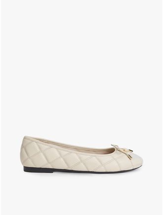 Tommy Hilfiger Womens Quilted Leather Ballet Flat - Beige - US 7.5 / EU 38