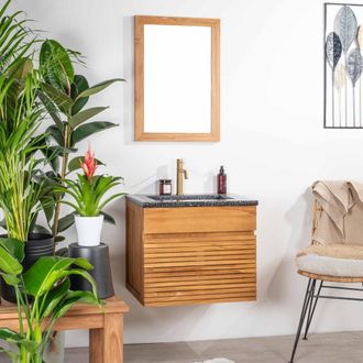 Wanda Collection Mueble De Ba&ntilde;o En Teca Y Terrazo Negro Aktual 60cm