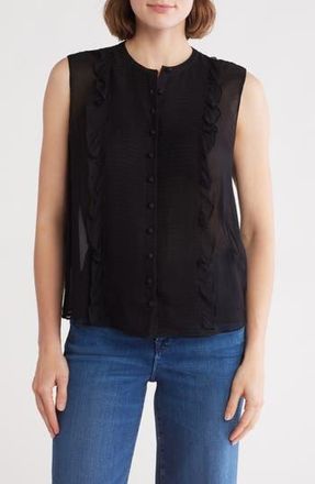 Frame Denim Sleeveless Ruffle Silk Shell Top in Black at Nordstrom Rack, Size X-Small