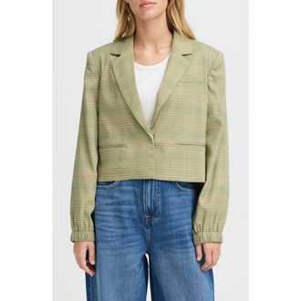 Ichi Joli Crop Blazer in Green Check at Nordstrom, Size 12 Us