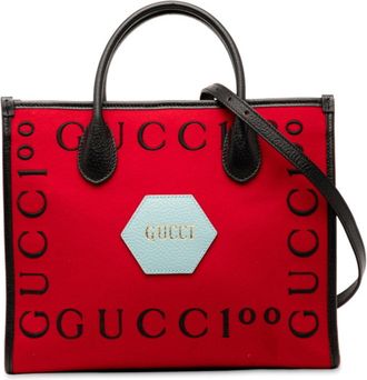 Gucci Black Red Color Canvas Leather Shoulder Bag Tote Bag (Pre-Owned)